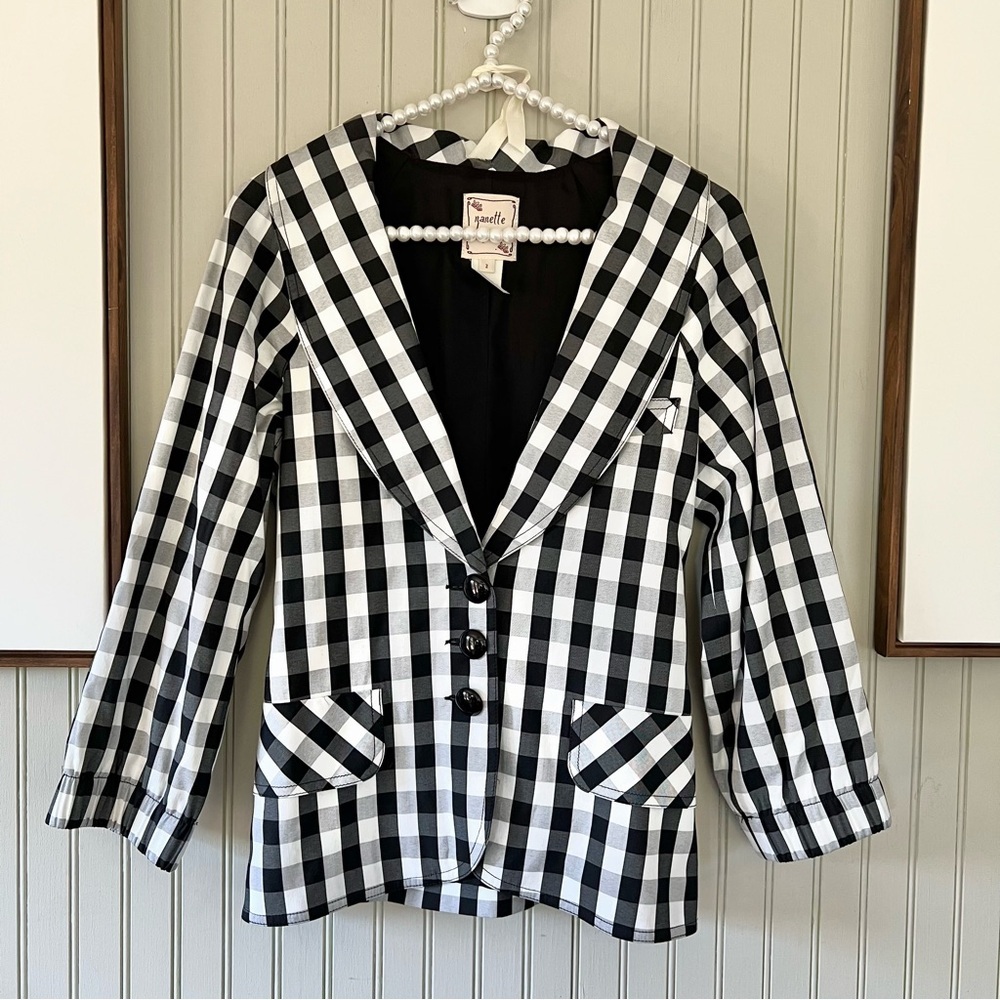 Nanette Lepore Gingham Plaid Black & White Jacket Blazer